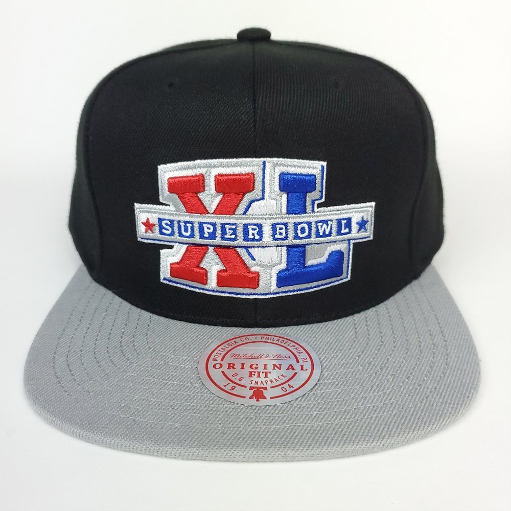 Mitchell & Ness Super Bowl XL NFL Snapback Hat 3D Logo Black‎ Gray Cap NWT - Picture 2 of 8